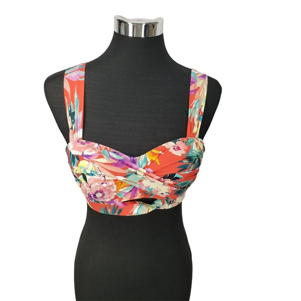Gibson Latimer Bikini Floral Orange Tie Back Tropical Swimsuit Swimwear XS